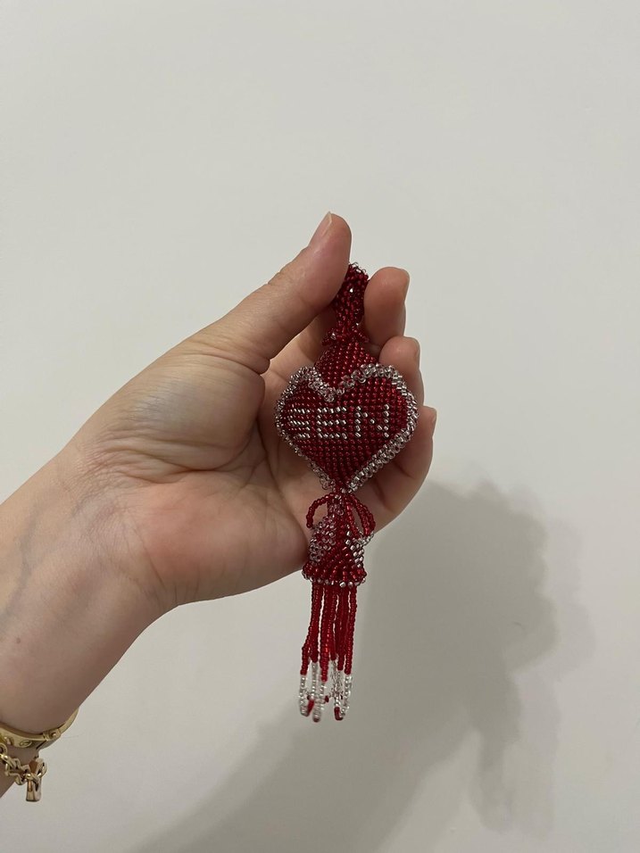 anahtarlık boncuk İşlemeli Kırmızı - Görsel 2