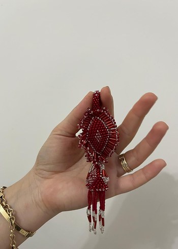Boncuk İşlemeli Kırmızı Bohem  Anahtarlık - Görsel 2