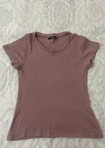 Gül kurusu Kısa Kollu Basic Kadın Tişört