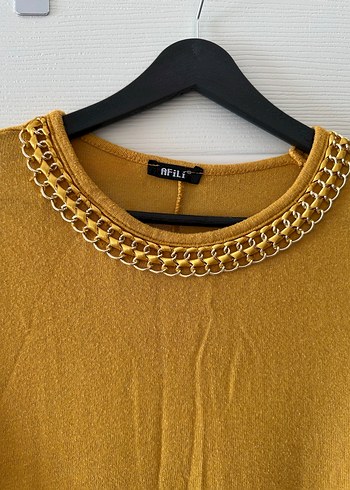 Zincir Detaylı Sarı Uzun Kollu Tunik - Görsel 2