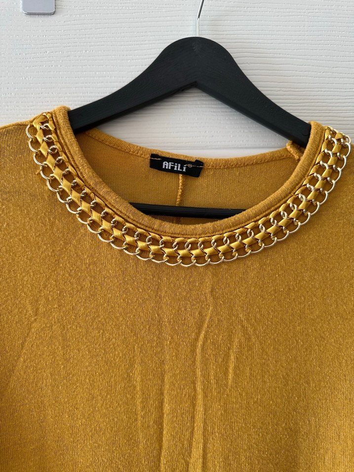 Zincir Detaylı Sarı Uzun Kollu Tunik - Görsel 2