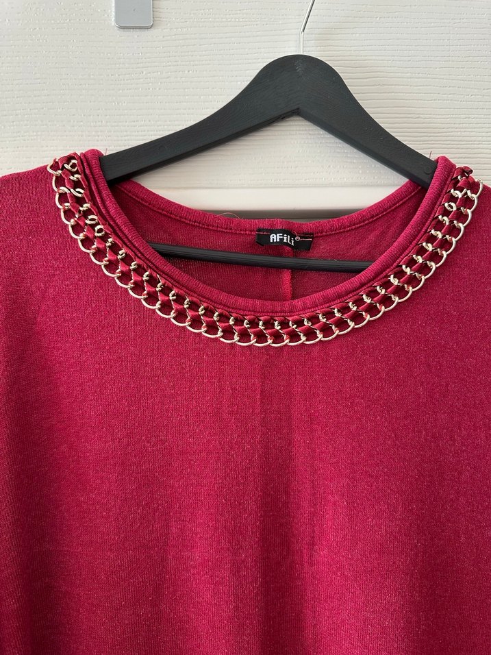 Zincir Detaylı Bordo Uzun Kollu Triko Tunik - Görsel 2