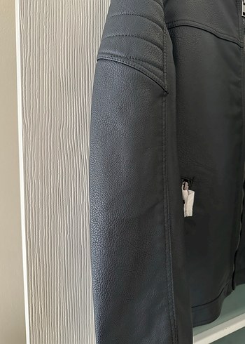 Siyah Suni Deri ceket jack&jones - Görsel 7