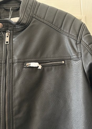 Siyah Suni Deri ceket jack&jones - Görsel 5