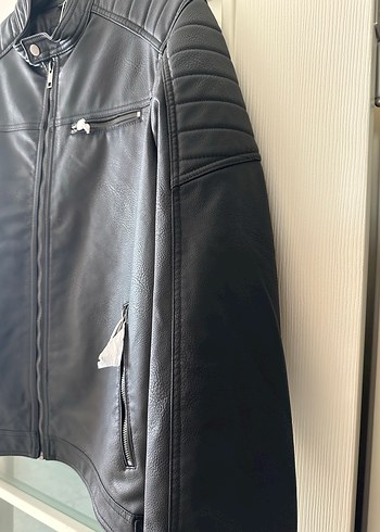 Siyah Suni Deri ceket jack&jones - Görsel 8