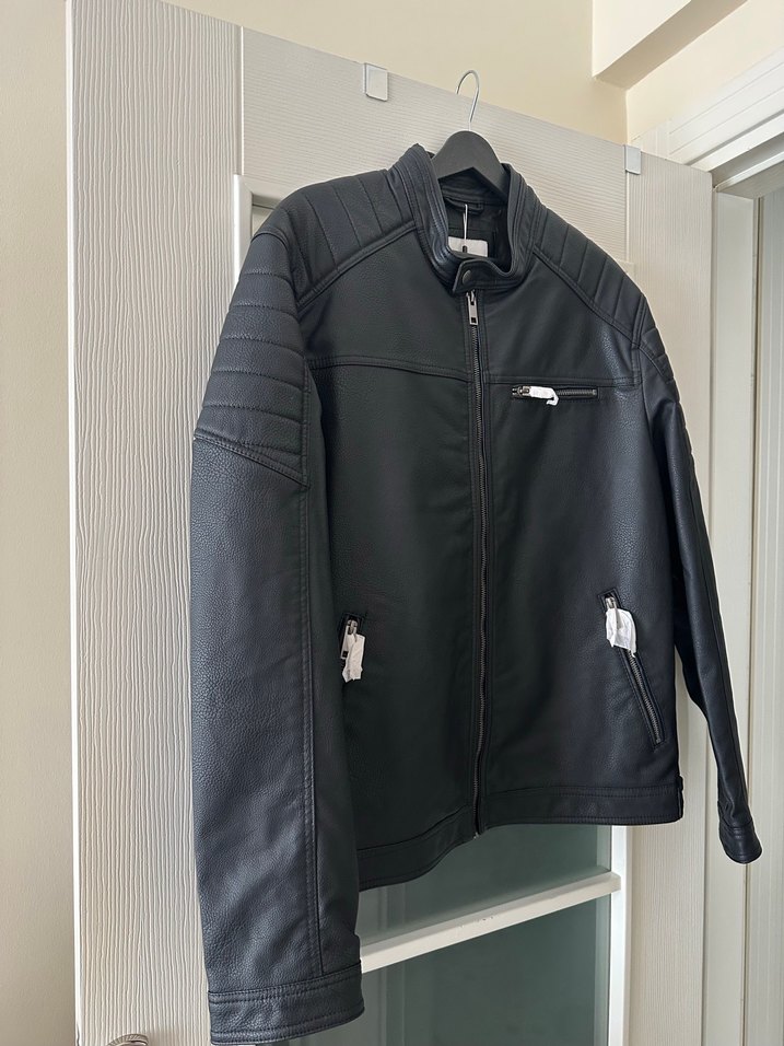 Siyah Suni Deri ceket jack&jones - Görsel 2