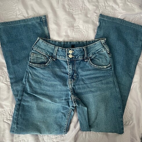 H&M low rise flare cep baskılı jean