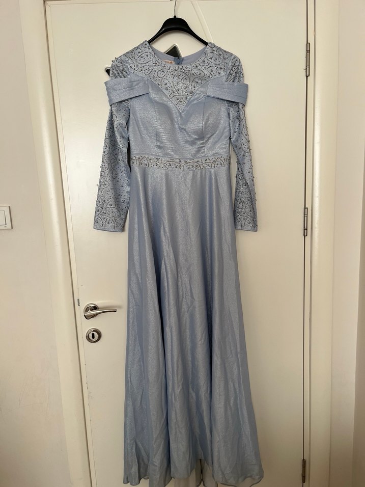 Uzun Kol Drapeli Abiye Elbise - Görsel 2