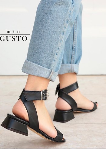 Siyah Denim Kadın Topuklu Sandalet - Görsel 2