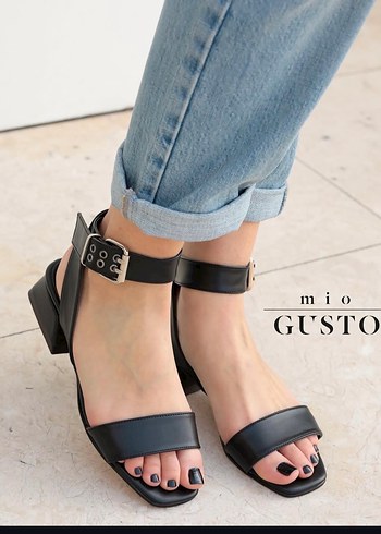 Siyah Denim Kadın Topuklu Sandalet - Görsel 4