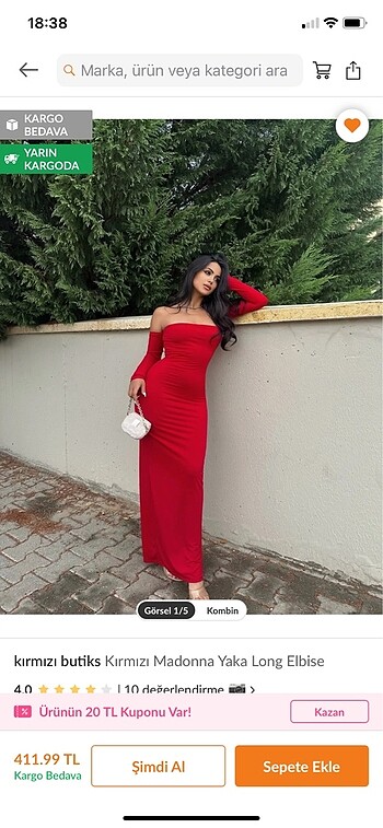 Madonna yaka kırmızı elbise