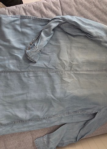 Gri Uzun Kollu Denim uzun Gömlek - Görsel 2