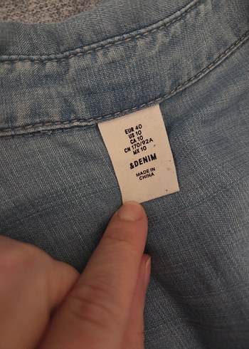 Gri Uzun Kollu Denim uzun Gömlek - Görsel 3