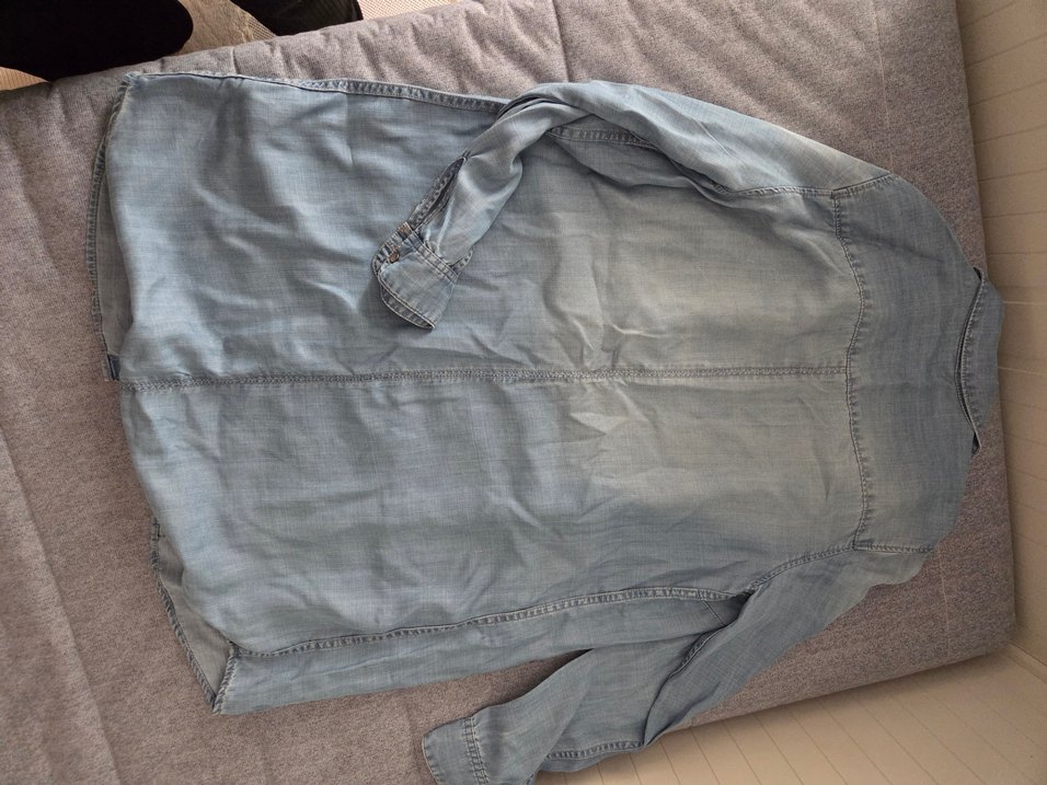 Gri Uzun Kollu Denim uzun Gömlek - Görsel 2