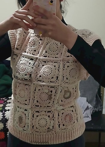 El Örgüsü Motifli Krem Süveter | Bohem & Vintage Stil - Görsel 2