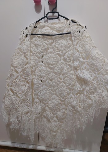 El Örgüsü Çiçek Desenli Kadın Şal | Bohem Sırta Atmalık  - Görsel 2