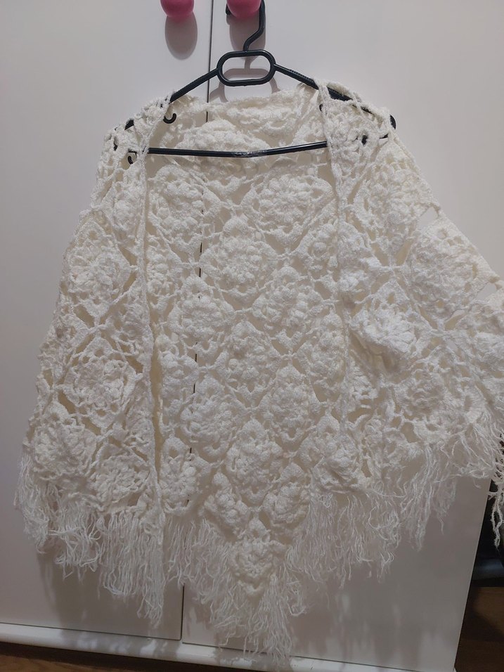 El Örgüsü Çiçek Desenli Kadın Şal | Bohem Sırta Atmalık  - Görsel 2