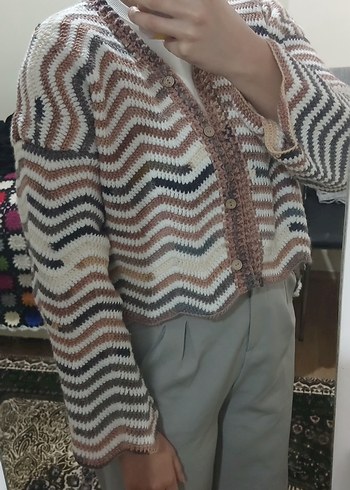 El Örgüsü Dalga Desen Hırka | Düğmeli Oversize Bohem Model - Görsel 3