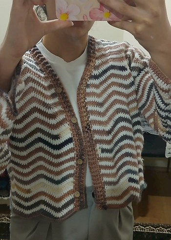 El Örgüsü Dalga Desen Hırka | Düğmeli Oversize Bohem Model - Görsel 2