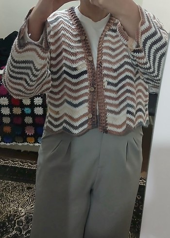 El Örgüsü Dalga Desen Hırka | Düğmeli Oversize Bohem Model - Görsel 4