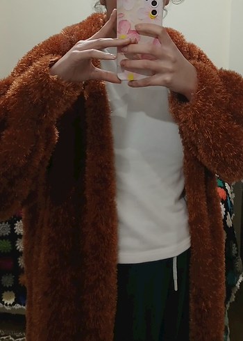 Uzun Salaş Kapüşonlu Peluş Hırka | Diz Üstü | Oversize - Görsel 2