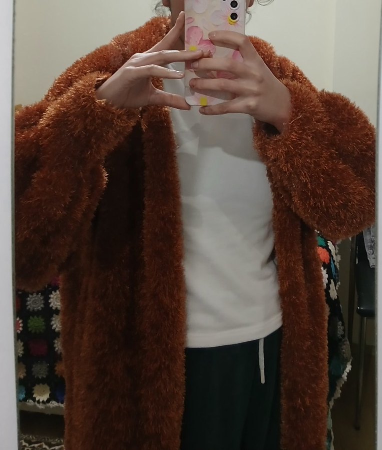 Uzun Salaş Kapüşonlu Peluş Hırka | Diz Üstü | Oversize - Görsel 2