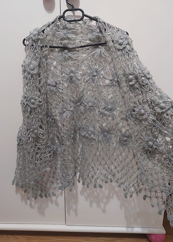 El Örgüsü Çiçek Desenli Kadın Şal | Bohem Sırta Atmalık - Görsel 2