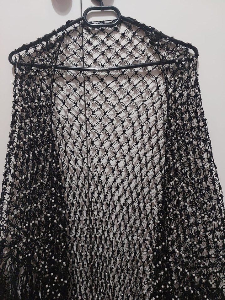 El Örgüsü Boncuk İşlemeli Kadın Şal | Şık Sırta Atmalık - Görsel 2