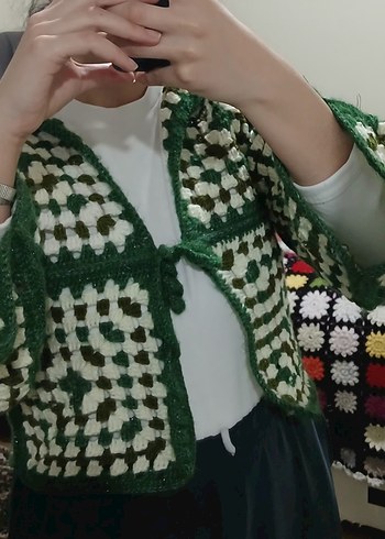 Vintage El Örgüsü Yeşil Hırka | Pinterest Model| Boho Stil - Görsel 4