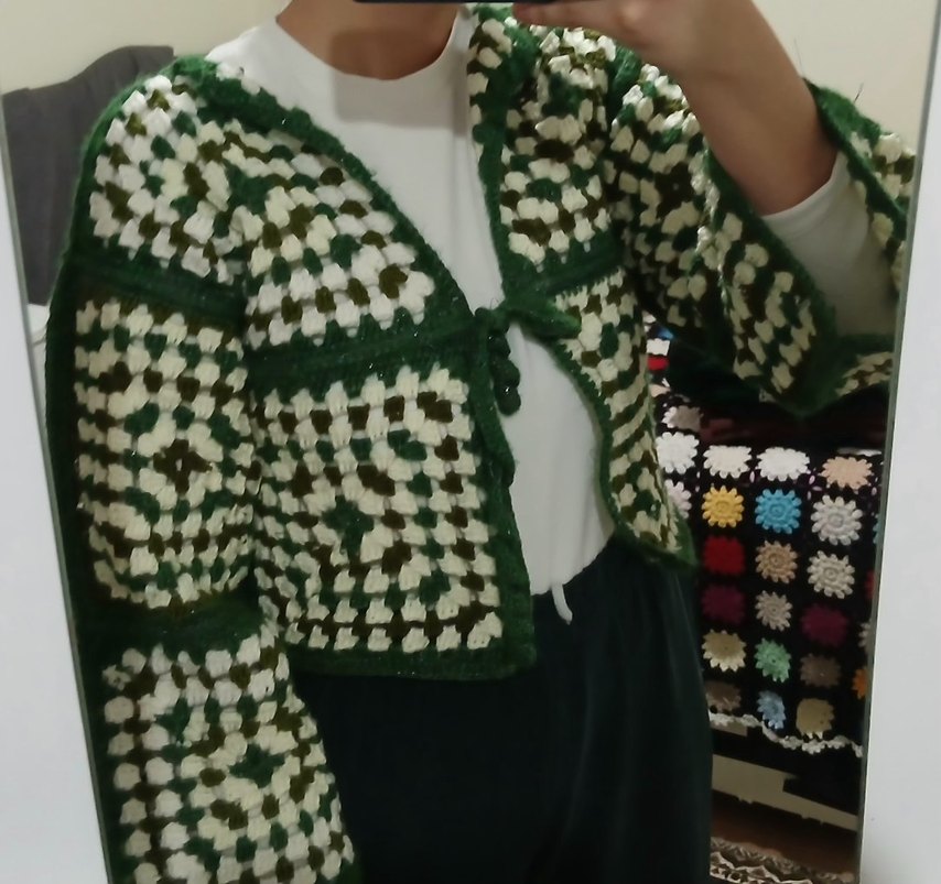 Vintage El Örgüsü Yeşil Hırka | Pinterest Model| Boho Stil - Görsel 3