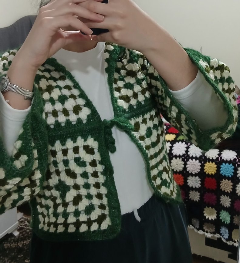 Vintage El Örgüsü Yeşil Hırka | Pinterest Model| Boho Stil - Görsel 4