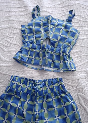 Mango Mavi Bağlama Desenli Mini Hamile Pijama Takımı