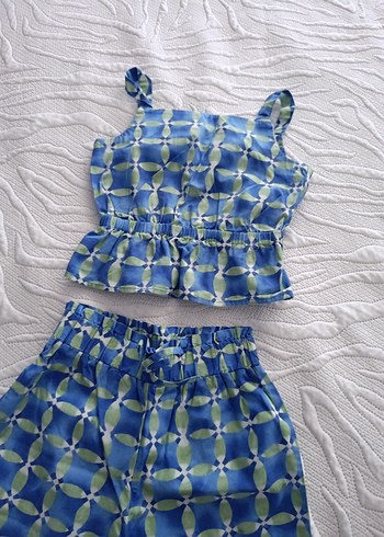 diğer Beden Mavi Bağlama Desenli Mini Hamile Pijama Takımı