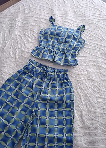 diğer Beden mavi Renk Mavi Bağlama Desenli Mini Hamile Pijama Takımı