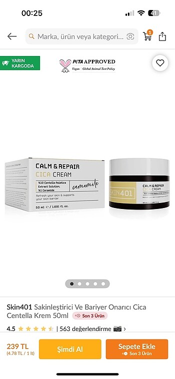 Skin 401 bariyer onarıcı cica krem