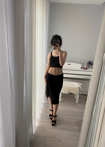 Siyah Midi Penye Etek