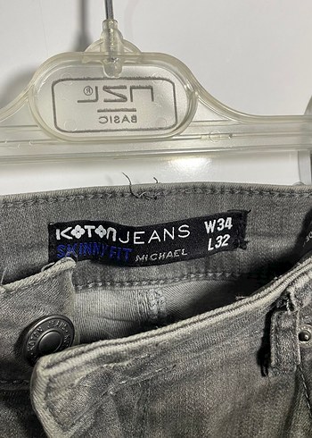 Koton Jeans Michael Skinny Fit Gri Kot Pantolon W34 L32 - Görsel 3