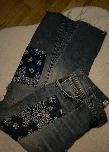 Yamalı yırtmaçlı vintage jean - Görsel 9