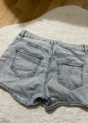 Gri Mavi Düğmeli Mini Denim Şort - Görsel 2