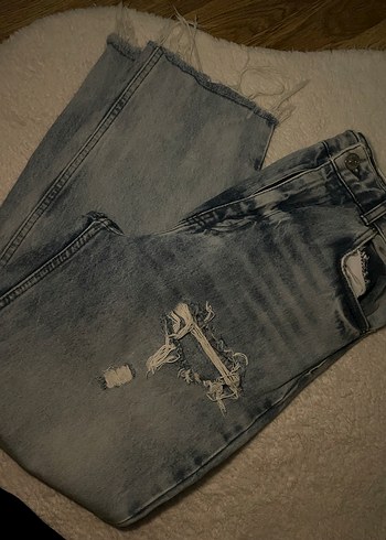 Mavi Bol Kesim Kadın Denim Pantolon - Görsel 2