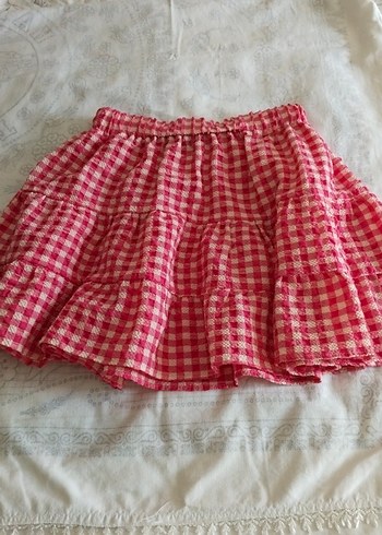 Pembe Kareli Fırfırlı Etek