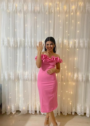 Diğer Pembe Straplez Hamile Abiye Elbise
