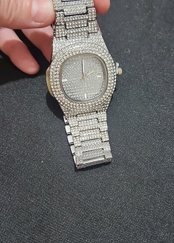  Beden Parlak Gri taşlı unisex Saat