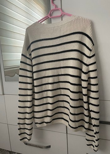 Bej Çizgili Triko Kadın Hırka - Görsel 3