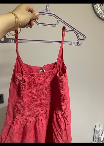 Pembe Uzun Keten Bohem Elbise - Görsel 3