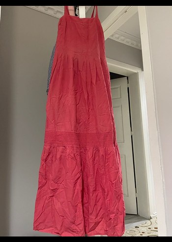 Pembe Uzun Keten Bohem Elbise - Görsel 2