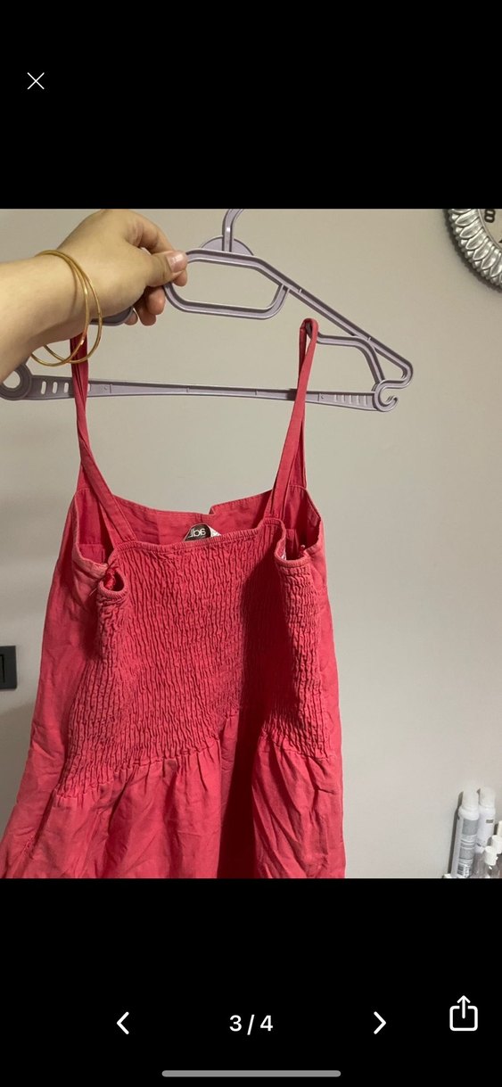 Pembe Uzun Keten Bohem Elbise - Görsel 3