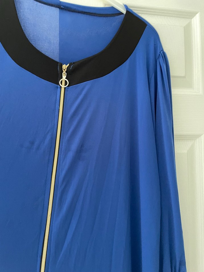 Kadın saks Mavisi  Uzun Kollu Uzun pardesü tunik - Görsel 3