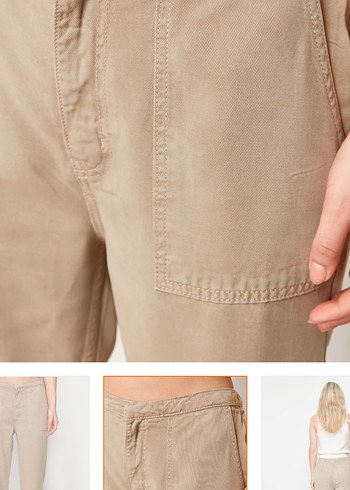 Bej Kadın Pamuk Kumaş Rahat Kesim Pantolon - Görsel 5
