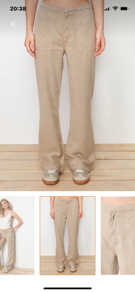 Bej Kadın Pamuk Kumaş Rahat Kesim Pantolon - Görsel 4